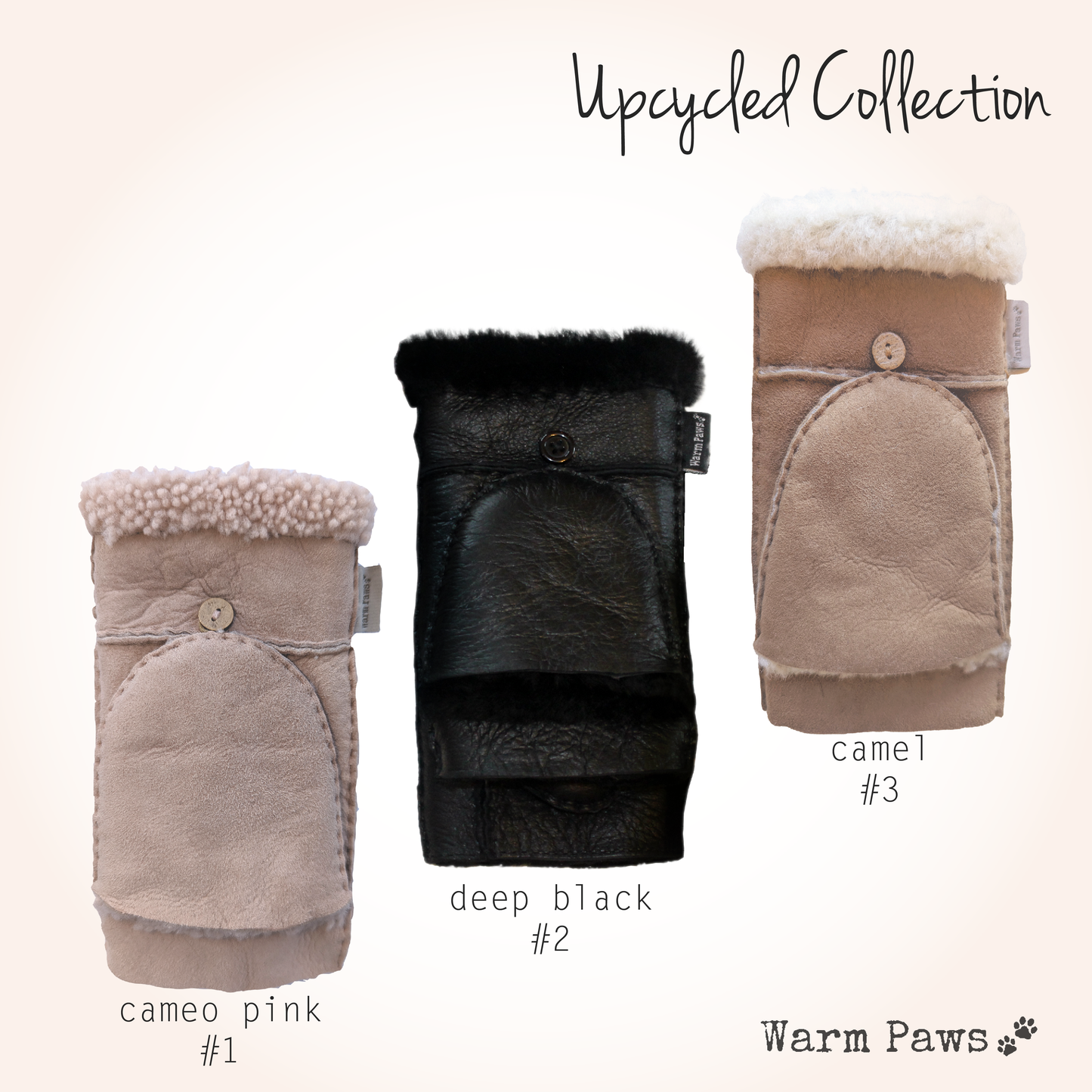 100% Upcycled Leather & Sherpa Fur Flip Top Winter Mittens