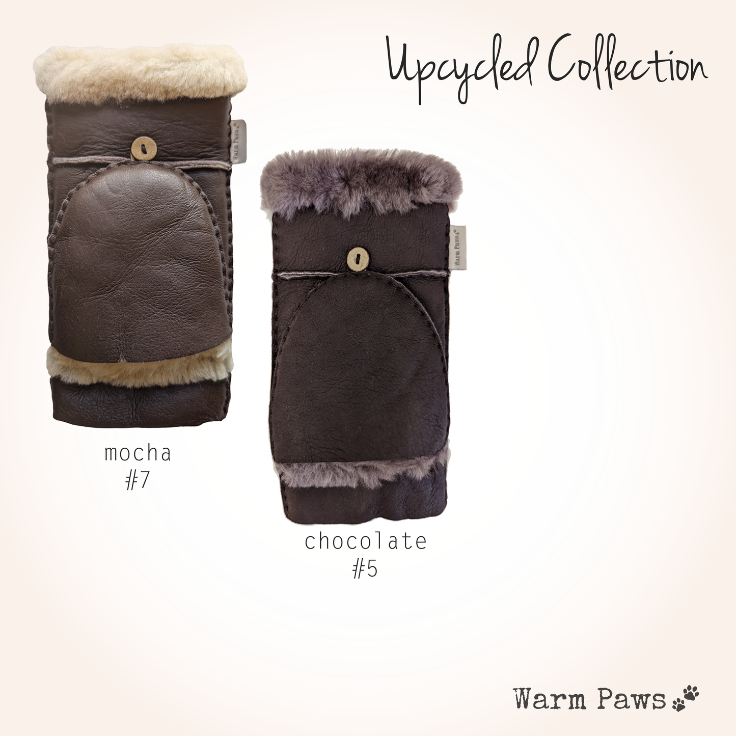 100% Upcycled Leather & Sherpa Fur Flip Top Winter Mittens