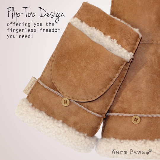 100% Upcycled Leather & Sherpa Fur Flip Top Winter Mittens